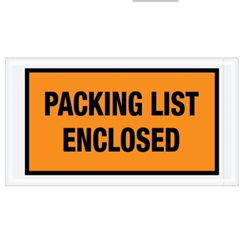 7" x 5.5" Orange "Packing List Enclosed" Envelope, Full Face