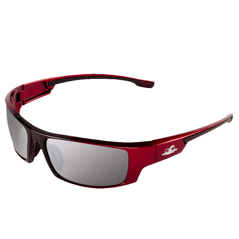 Dorado Safety Glasses. Lens: Silver Mirror. Frame: Red to Black, 12/Cs
