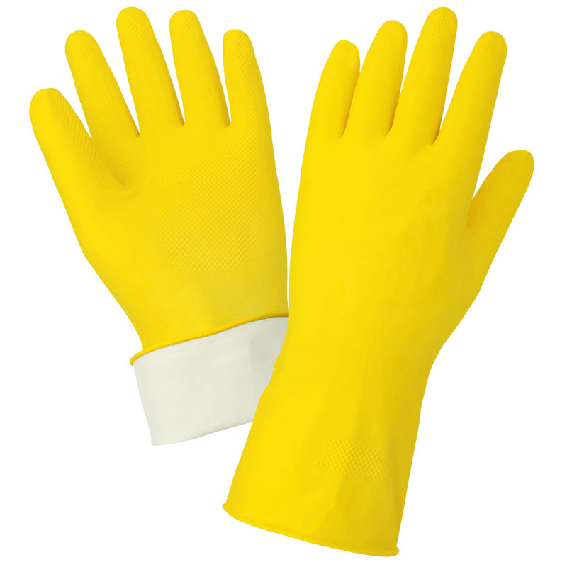Latex Gloves, 18 mil Yellow Flock Lined, Large, 12 Pair/Pkg