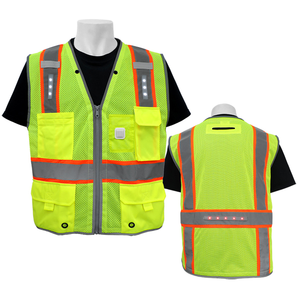 Surveyors Yellow/Green Lightweight Class 2 Mesh Polyester Safety Vest Featuring White Led Lights. Size 2XL 1/Ea.