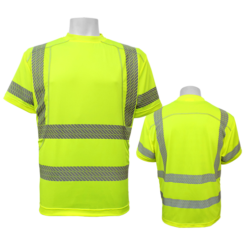 Ansi Class 3 Lime Short Sleeve Microfiber Stretch Shirt, Segmented Reflective Stripes