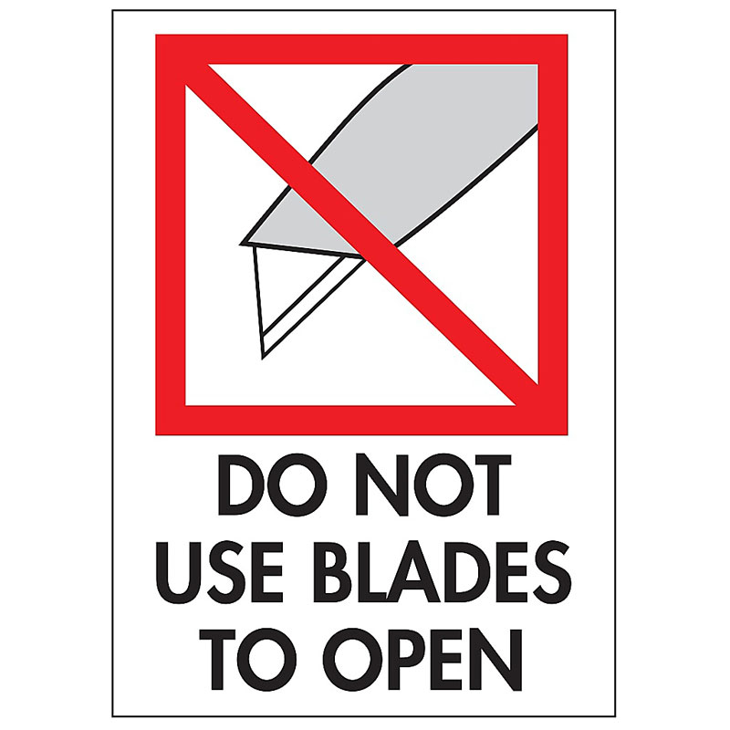 3" x 4" - "Do Not Use Blades to Open" Label (International). 500/Roll