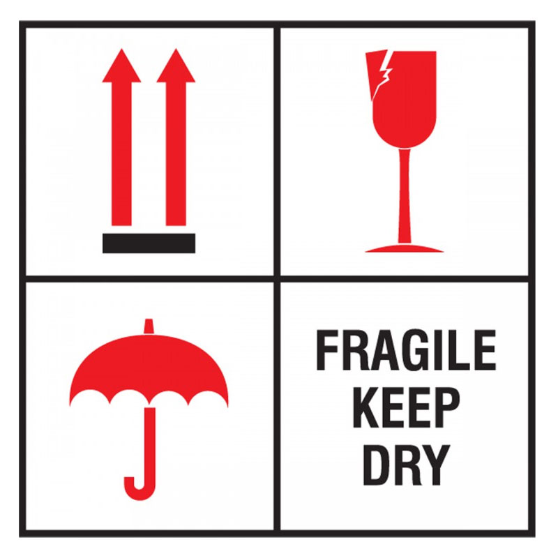 4" x 4" - "Fragile - Keep Dry" Label (International). 500/Roll