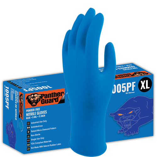 9 Mil Industrial Grade Blue Nitrile Gloves Powder-Free, 11 Inch Length. Small 50/Box