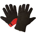 Heavy Weight Red Lined Brown Jersey Gloves, Large. 12 Pair/Pkg