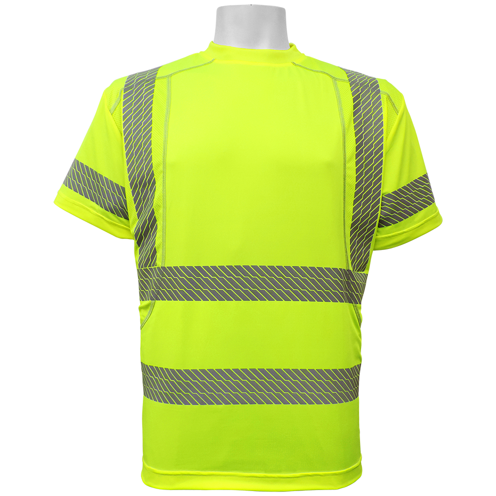 Ansi Class 3 Lime Short Sleeve Microfiber Stretch Shirt, Segmented Reflective Stripes