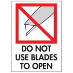 3" x 4" - "Do Not Use Blades to Open" Label (International). 500/Roll