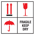 4" x 4" - "Fragile - Keep Dry" Label (International). 500/Roll