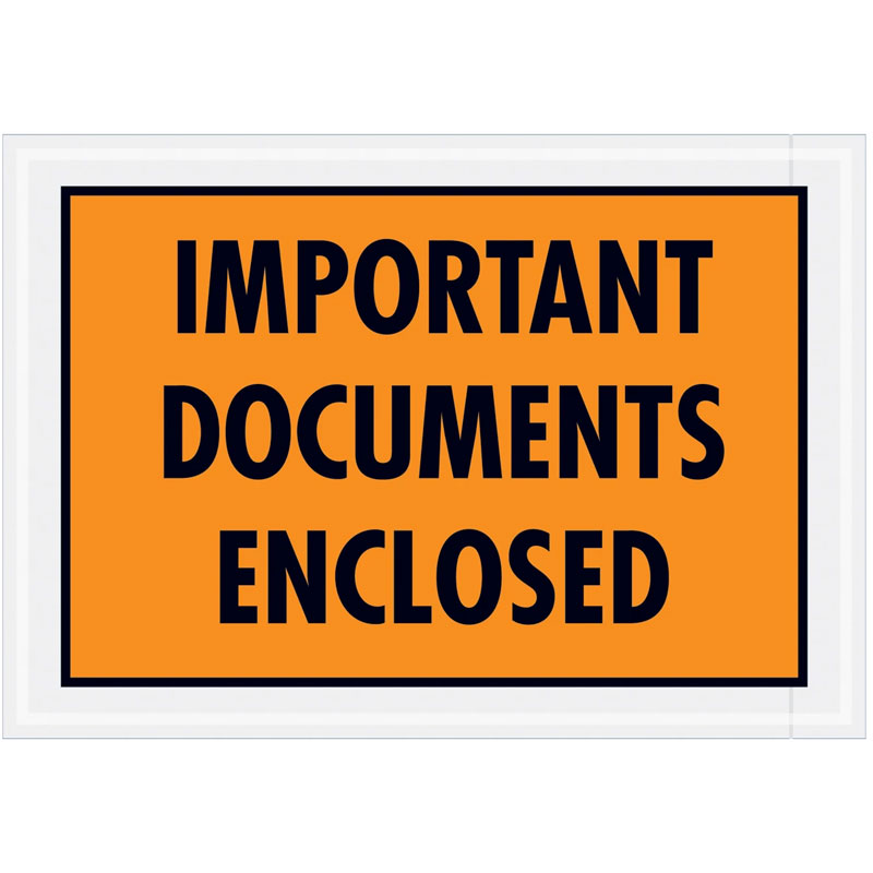 5-1/4" x 7-1/2" Orange "Important Documents Enclosed" Envelopes