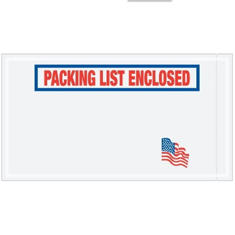 5.5" x 10" U.S.A. Flag "Packing List Enclosed" Envelopes