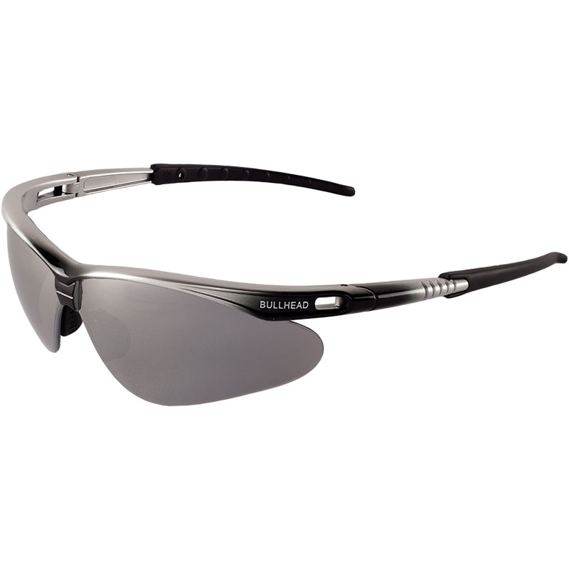 Stinger Safety Glasses. Lens: Silver Mirror. Frame: Shiny Black to Silver, 12/Cs Stinger Safety Glasses. Lens: Silver Mirror. Frame: Shiny Black to Silver, 12/Cs