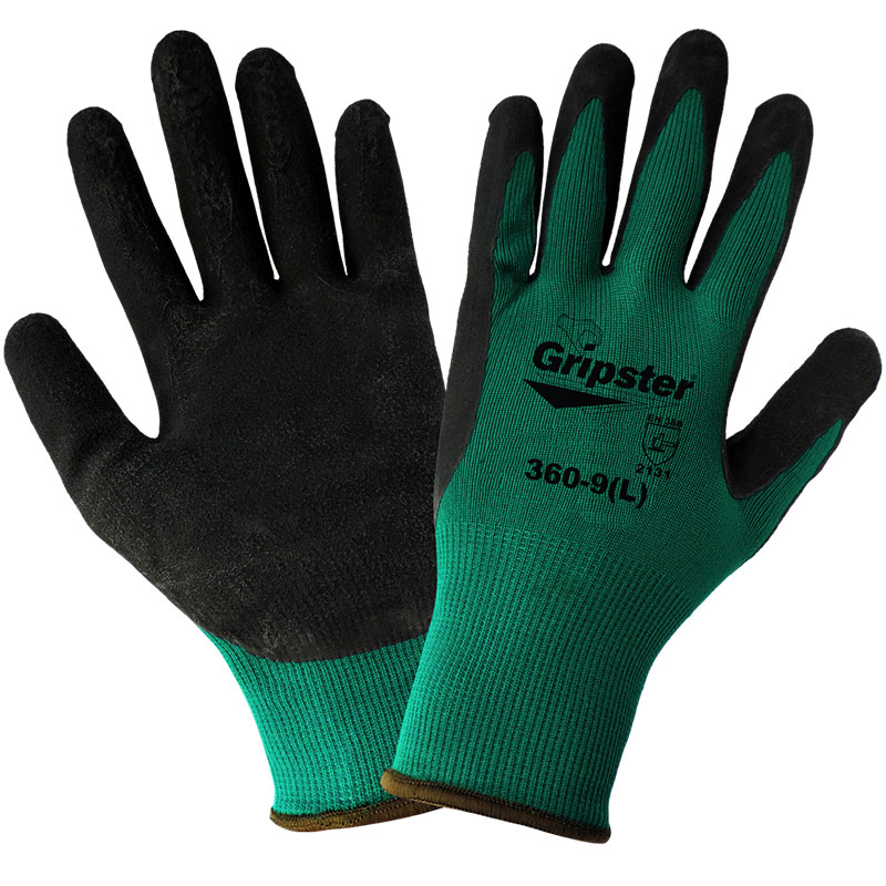 Gripster® 360 Black/Green Nylon General Purpose Gloves, Large, 12 Pair/Pkg