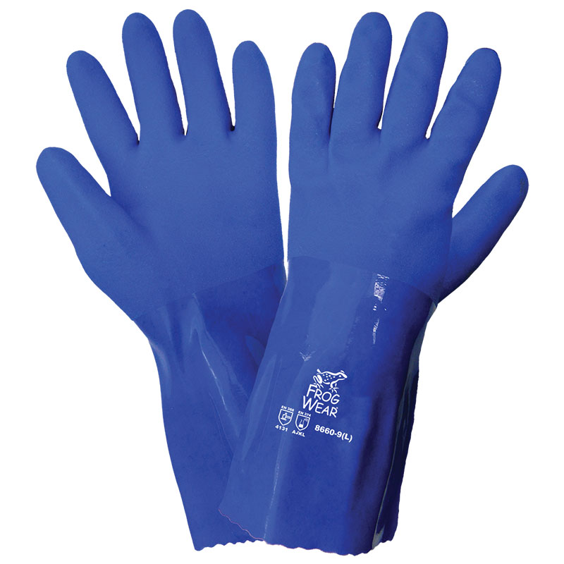 Frogwear® Premium Super Flexible Blue PVC, Large, 12 Pair/Pkg