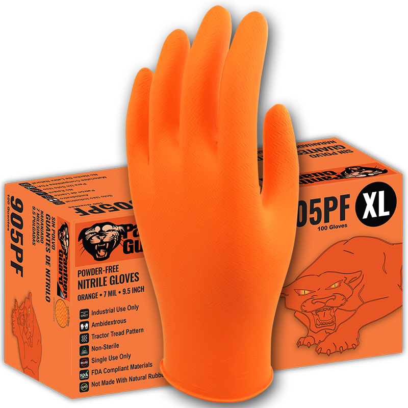 7 Mil. High-Visibility Orange Powder-Free Nitrile Gloves, 9.5 Inch Length. Large  100/Box