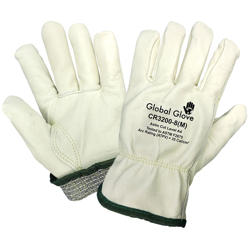 Premium Cow Grain Palm Gloves, Keystone Thumb, Aralene Inner Shell, ANSI Cut Level A4, Medium, 12 Pair/Pkg