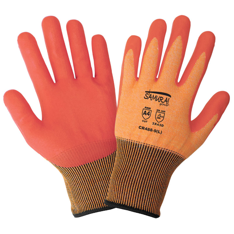 Samurai Gloves< High Visibility Orange, ANSI Cut Level A4, XS, 12 Pair/Pkg