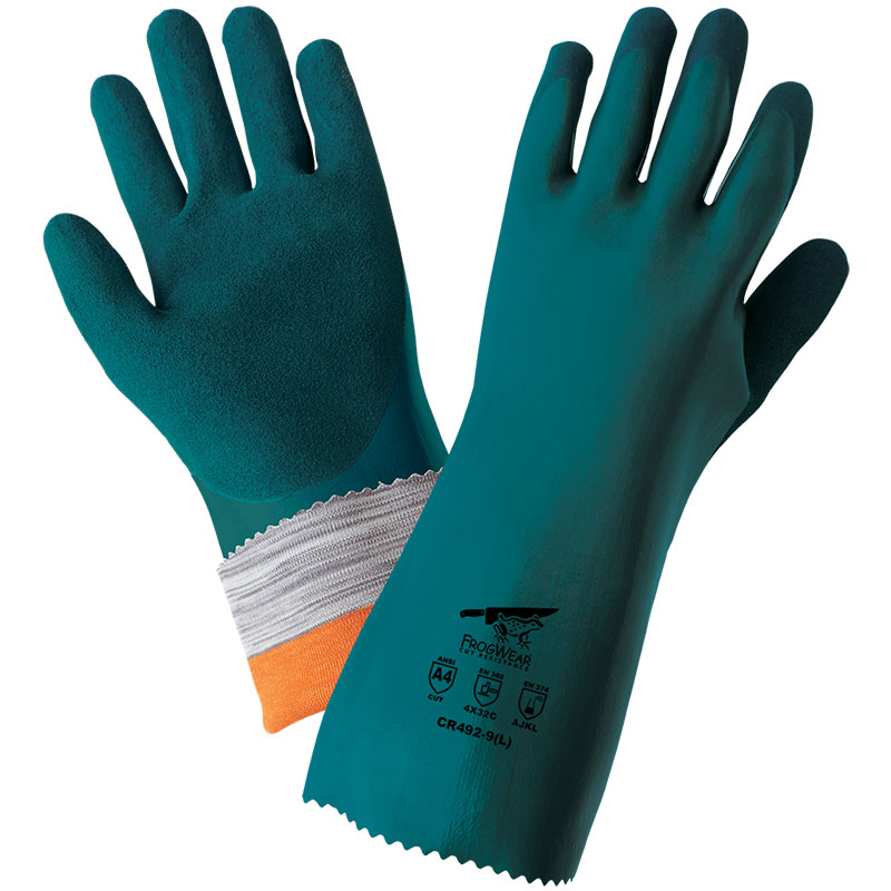 Frogwear Cut Resistant, 14" Nitrile Supported Gloves, 18 Gauge Seamless Tuffalene, ANSI Cut Level A4, Medium,12 Pair/Pkg