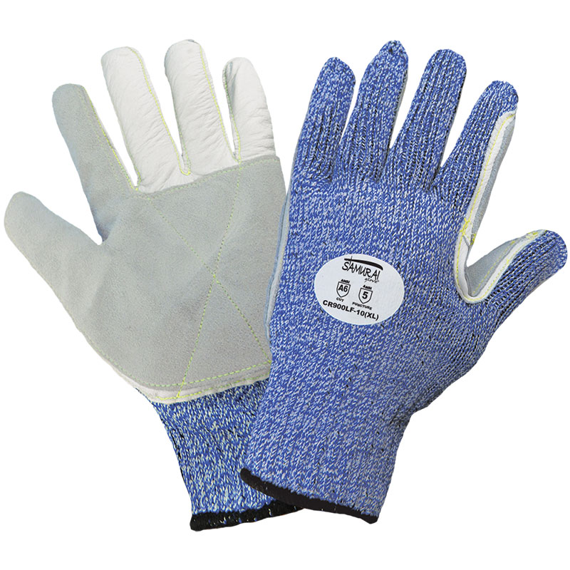 Samurai Gloves, Composite 7 Gauge Liner, Premium Cow Grain Leather Palm Base, A-Grade Cow Split Second Layer On The Base Palm/Forefinger, ANSI Cut Level A6, Large, 12 Pair/Pkg