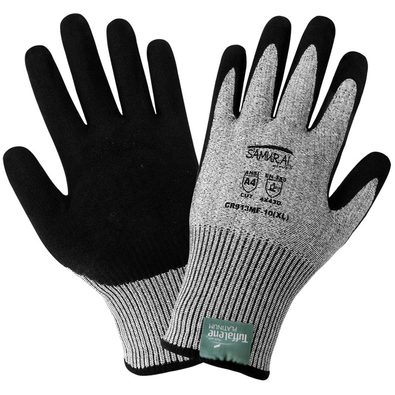 Samurai Gloves, Cut Resistant Black Salt and Pepper Tuffalene Platinum, ANSI Cut Level A4, XS, 12 Pair/Pkg