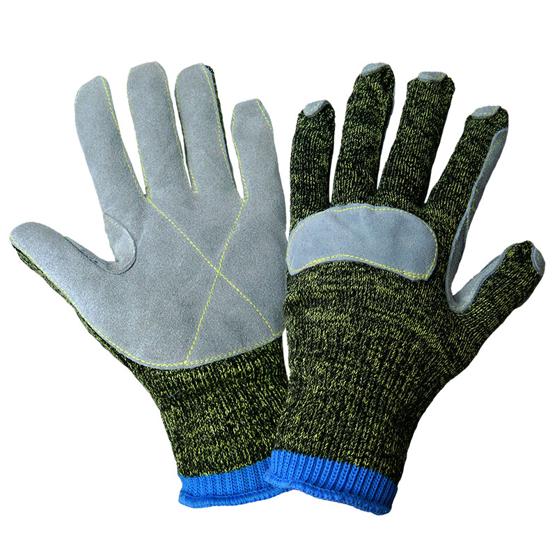 Leather Face Gloves, Reinforced Thumb Crotch, Leather Knuckle Strap, Knit Wrist, Aralene Shell, ANSI Cut Level A7, Small, 12 Pair/Pkg