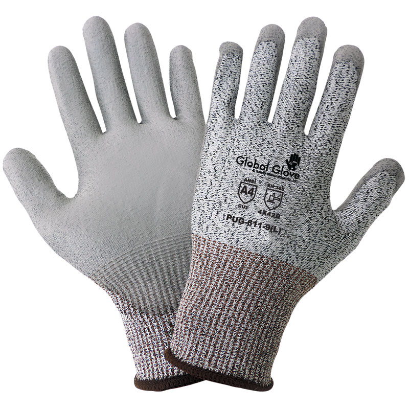 Samurai Gloves, Salt and Pepper HPPE Shell, Gray Polyurethane Dipped Palm, Cut Resistant, ANSI Cut Level A4, Large, 12 Pair/Pkg