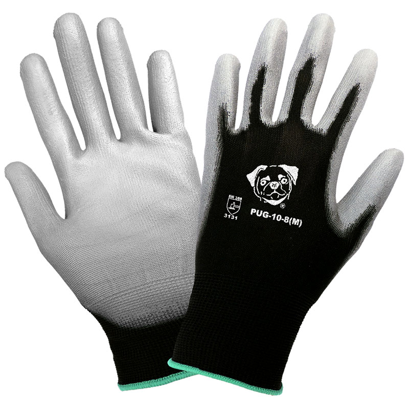 <strong>PUG10</strong> Grey Polyurethane / 13-Gauge Black Nylon Gloves, <strong>Large.</strong> 12/Pair/Pkg