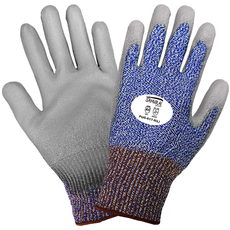 Samurai Gloves, Tuffalene Brand UHMWPE Liner, Gray Polyurethane Dipped Palm, ANSI Cut Level A4, XS, 12 Pair/Pkg