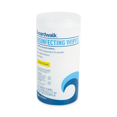 Boardwalk&reg; Disinfecting Wipes, Lemon Scent, 75/Canister.  6/Cs