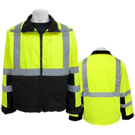 Frogwear® - ANSI Class 3 High-Visibility Yellow/Green Premium Fleece Lined Softshell Jacket, XL