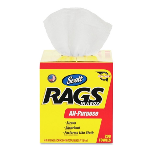 Scott® All-Purpose Rags in a Box, 10" x 12", White, 200/Cs