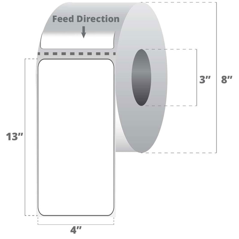 4" x 13" Thermal Transfer Labels, White. 500/Roll, 4 Rolls/Cs