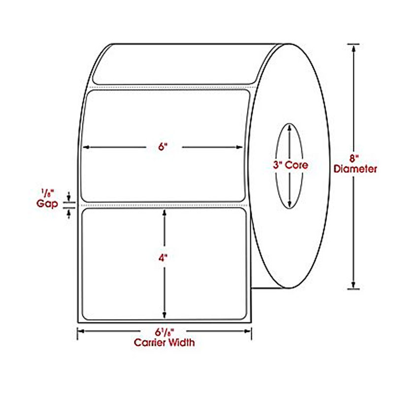 6" x 4" Thermal Transfer Labels, White. 1500/Roll, 4 Rolls/Cs