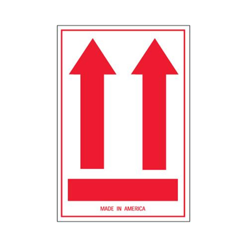 4" x 6" - (Two Red Arrows Over Red Bar) Arrow Label. 500/Roll