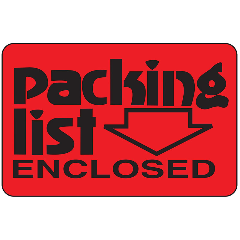 2" x 3" Fluorescent Red Packing List Enclosed Label. 500/Roll