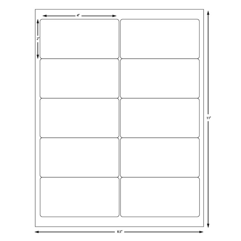 4" x 2" White Rectangle Laser Labels.  10 Labels/Sheet, 1000 Labels/Cs