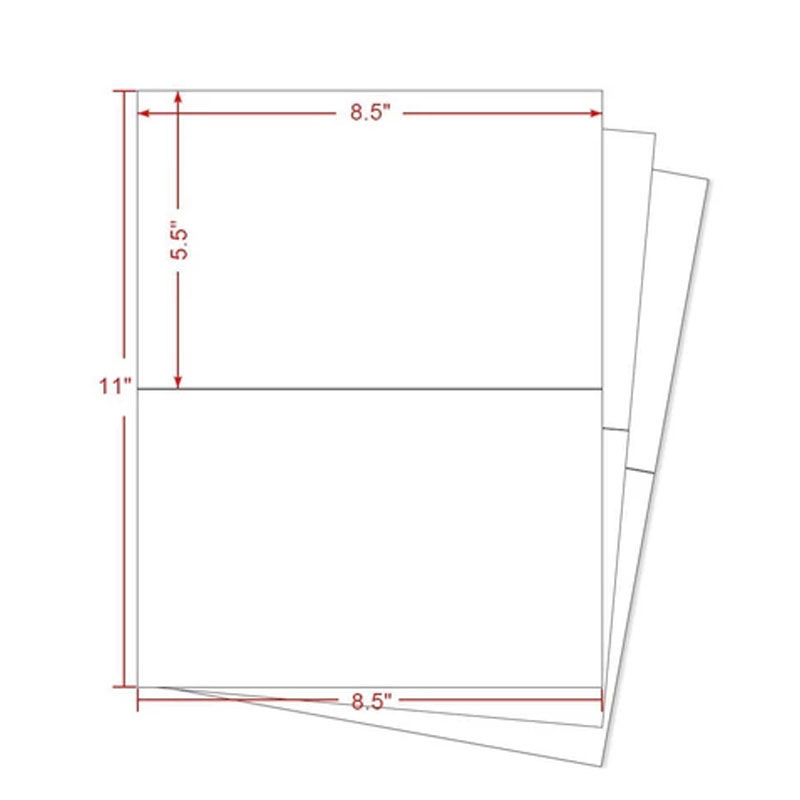 8 1/2" x 5 1/2" White Rectangle Laser Labels.  2 Labels/Sheet, 2000 Labels/Cs