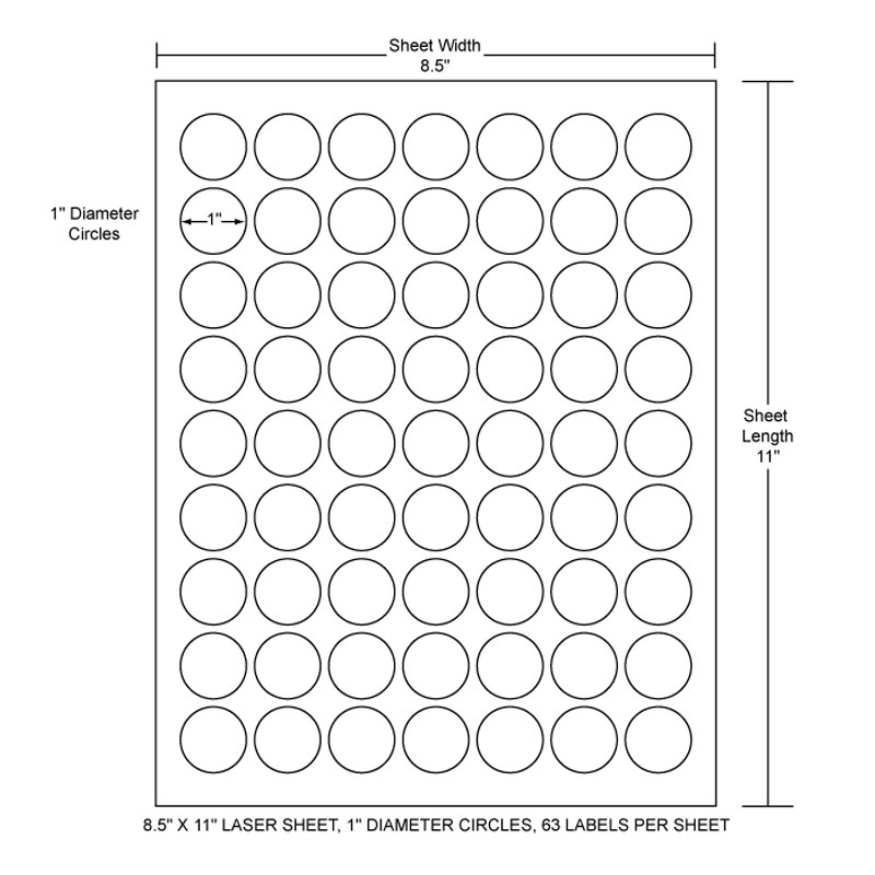 1" White Circle Laser Labels. 63 Labels per/Sheet, 6300 Labels/Case