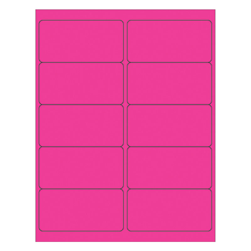 4" x 2" Fluorescent Pink Rectangle Laser Labels. 10 Labels/Sheet, 1000 Labels/Cs