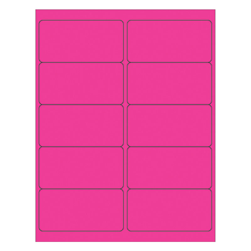 4" x 2" Fluorescent Pink Rectangle Laser Labels. 10 Labels/Sheet, 1000 Labels/Cs 4" x 2" Fluorescent Pink Rectangle Laser Labels. 10 Labels/Sheet, 1000 Labels/Cs