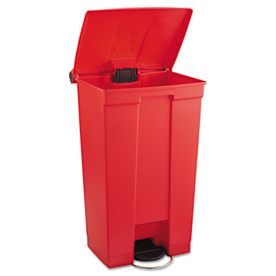 Indoor Utility Step-On Waste Container, Rectangular, Plastic, 23gal, Red