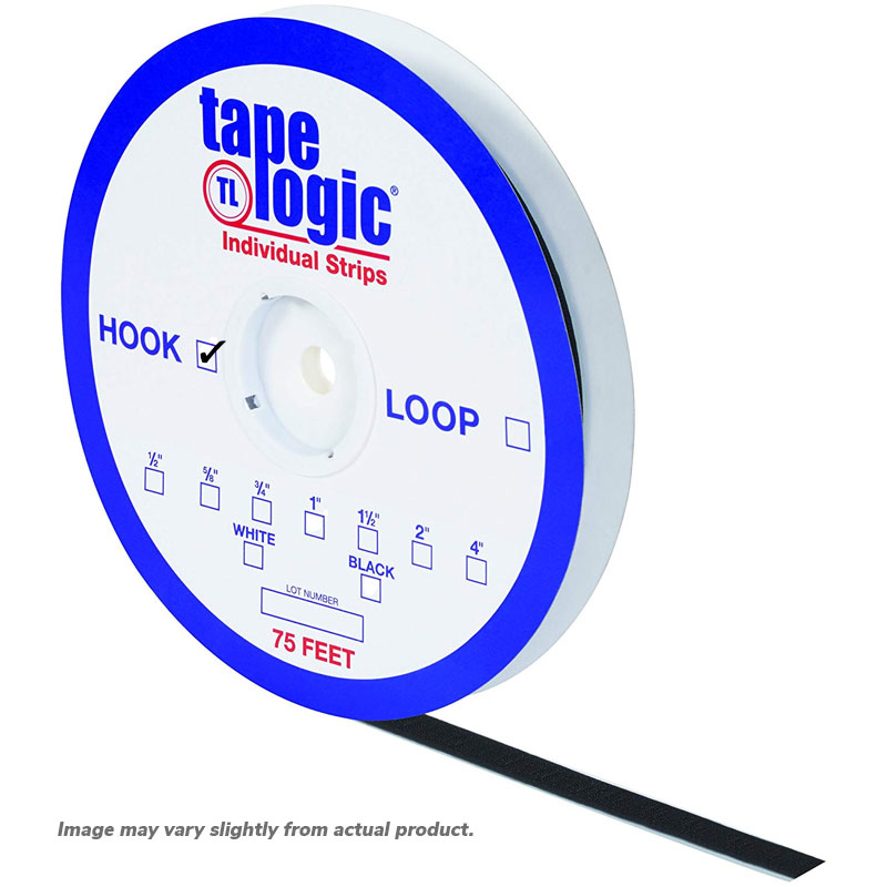 1/2" x 75' Hook. Tape Logic Black Individual Strips. 1/C
