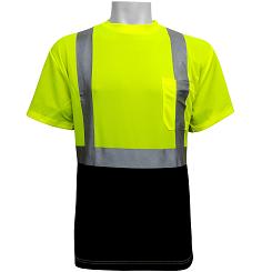 Class 2 Safety Lime Self Wicking Short Sleeved T-shirt  with Black Bottom, Small