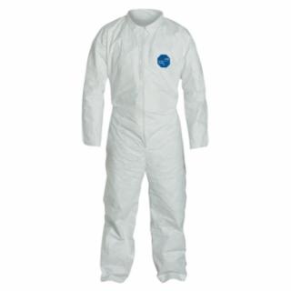 Tyvek 400 Coverall, Serged Seams, Collar, Elastic Waist, Open Wrists/Ankles, Front Zipper, Storm Flap, White, X-Large 25/Cs