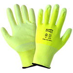PUG118 Samurai Gloves, High Visibility, Tuffalene Brand UHMWPE, PU Dipped, Cut Resistant, ANSI Cut Level A2, XS, 12 Pair/Pkg