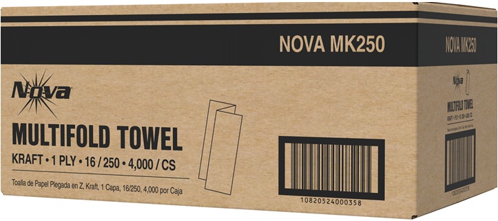 Nova Multifold Natural Paper Towels 1 Ply, 4000/Cs