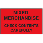3" x 5" "Mixed Merchandise Check Contents Carefully" Labels. 500/roll