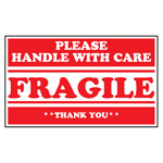 3" x 5" Fragile Label. "Handle with Care." 500/Roll