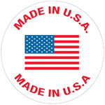 1" Circle "Made in U.S.A." Labels. 500/Roll
