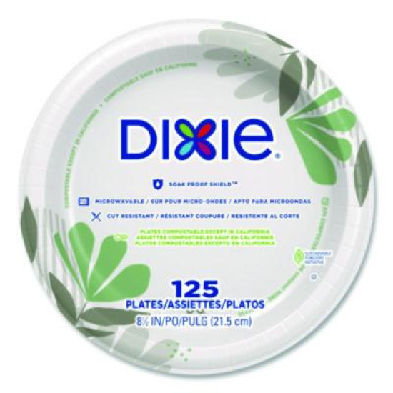 Dixie&reg; Pathways Soak-Proof Shield&trade; Medium weight Paper Plates, 8 1//2"  125/Pk, 8 Packs/Cs